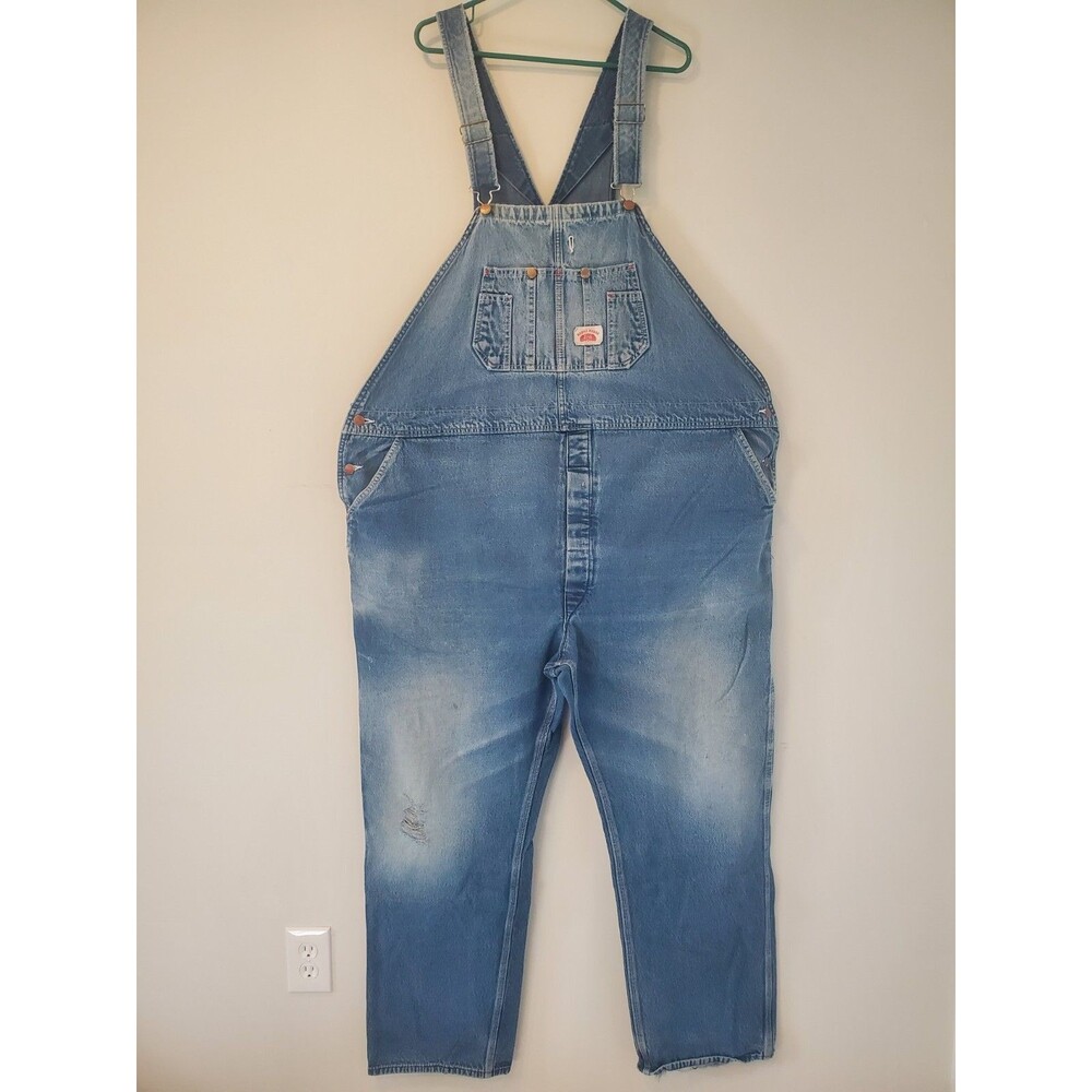 Vintage Round House Bib Overalls Mens 54 (54x33 ACTUAL) Blue Denim Made in USA
